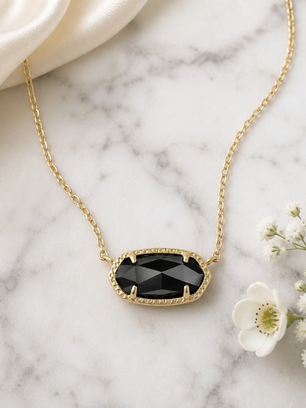 Kendra Scott Gold Necklace with Black Stone Pendant